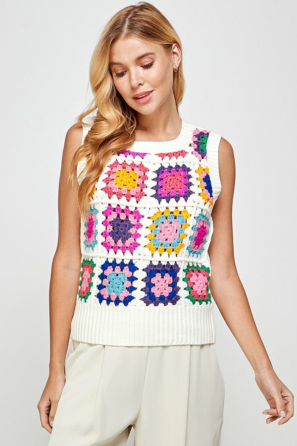 White Crochet Sweater Vest