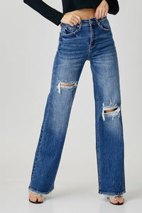 High Rise Ripped Wide Leg Jeans