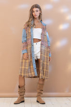 Load image into Gallery viewer, Plaid Mix Oversized Denim Snap Up
