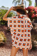 Load image into Gallery viewer, Orange/Navy Printed Button Up Top
