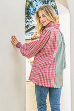 Load image into Gallery viewer, Fuchsia Smocked Sleeve Plaid Shirt
