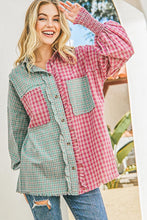 Load image into Gallery viewer, Fuchsia Smocked Sleeve Plaid Shirt

