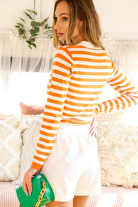 Orange Stripe Collar Polo Top
