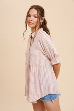 Load image into Gallery viewer, Dusty Pink Smocked Plaid Button Down
