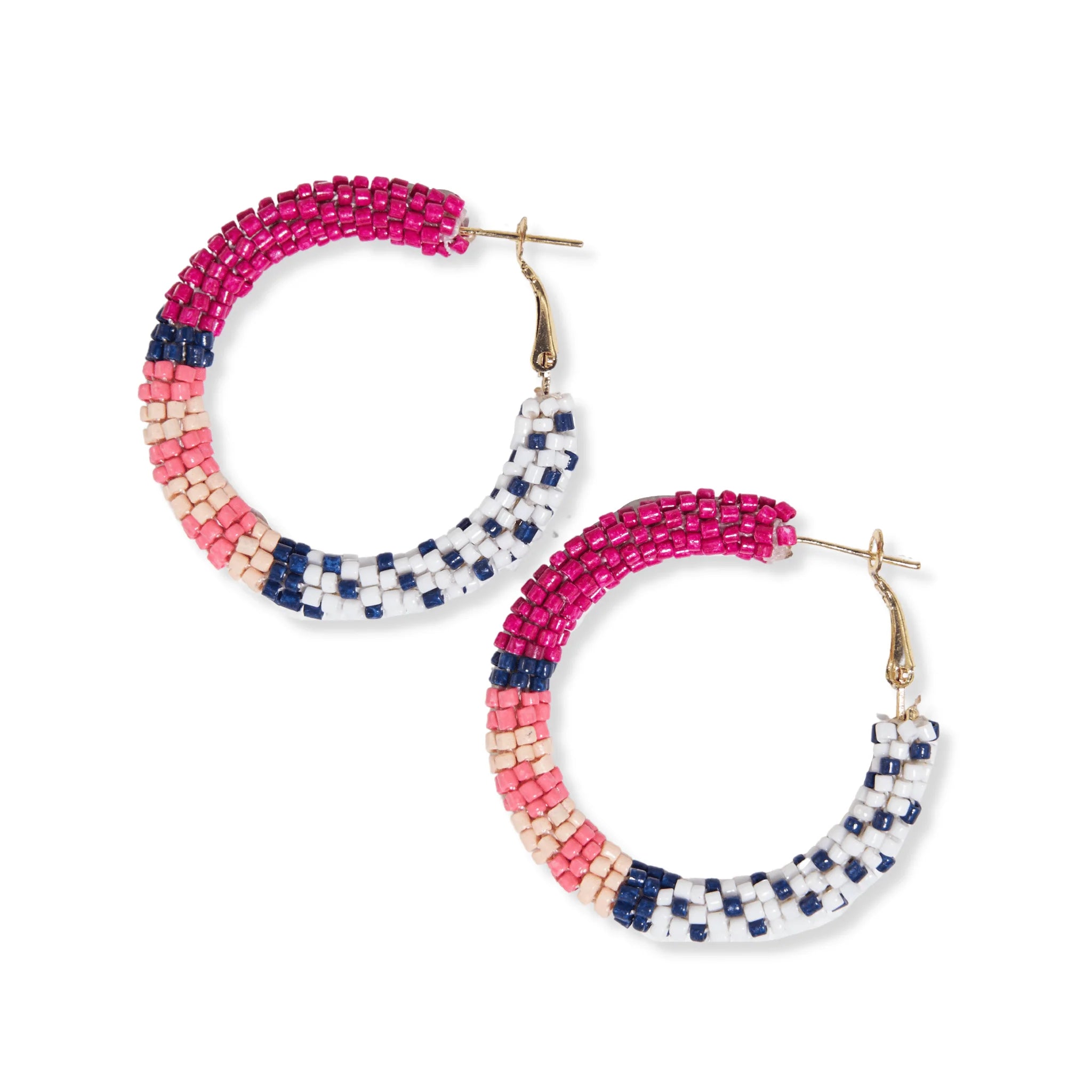 Pink/Navy Crochet Beaded Rope Hoops