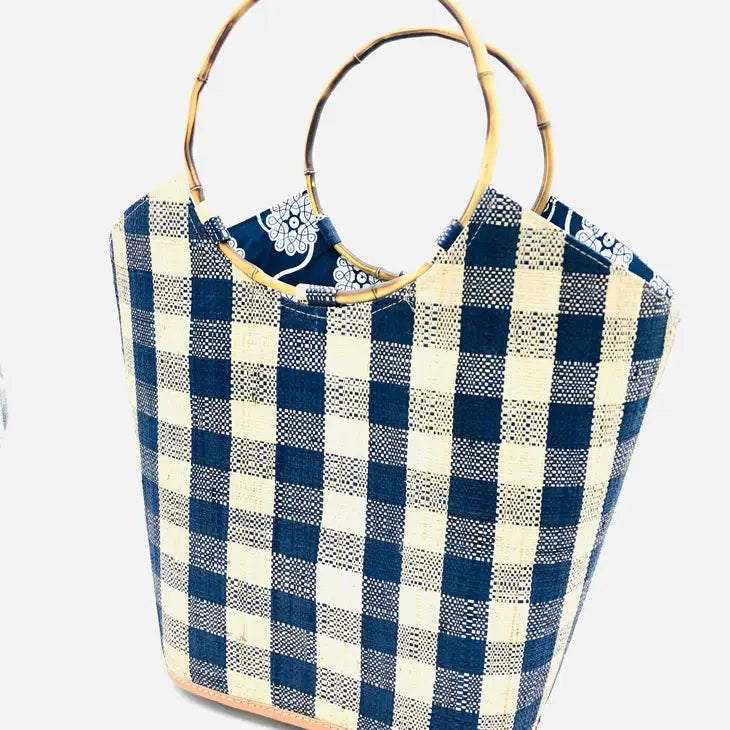 Newport Striped Fabric Handle Straw Bag