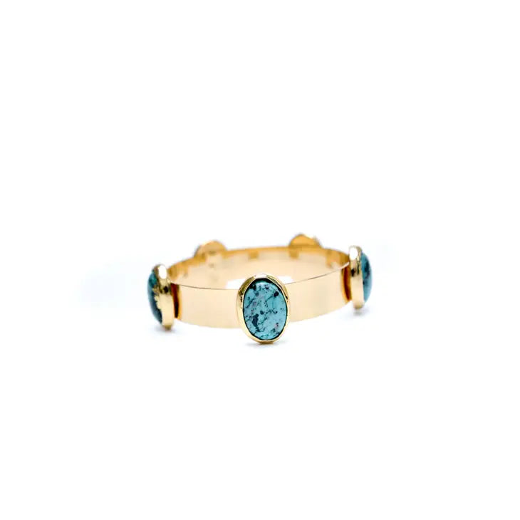 Gold Bangle 5 Turquoise Oval Stones