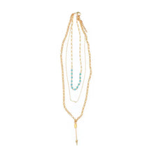 Load image into Gallery viewer, Three Strand Gold Chain with Turquoise Accents
