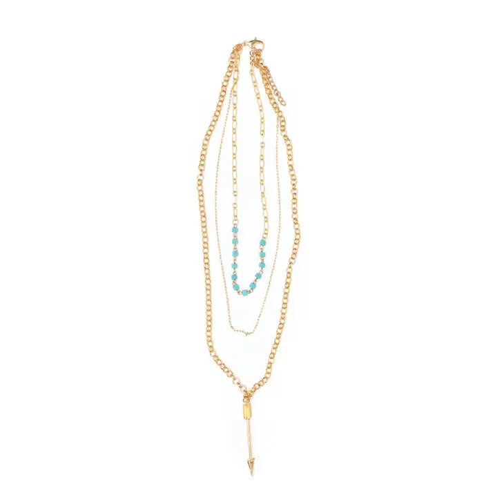 Three Strand Gold Chain with Turquoise Accents