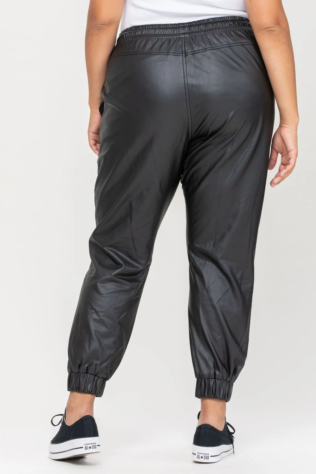 Black Curvy Leather Jogger