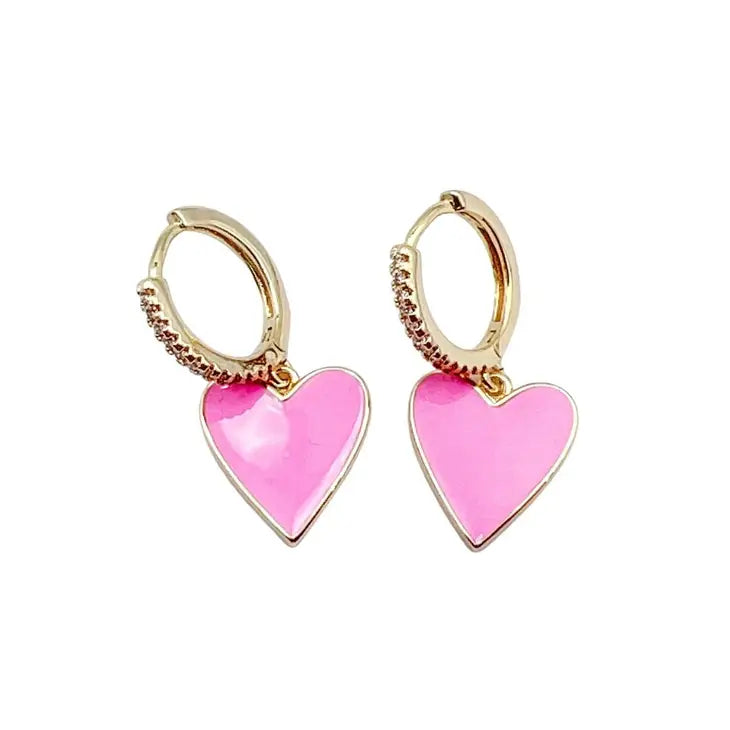 Treasure Jewels Pink Enamel Heart Huggies