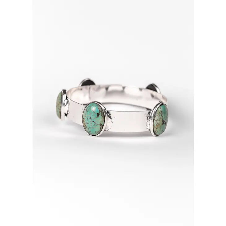 Burnished Silver Bangle with Turquoise Stones