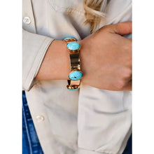 Load image into Gallery viewer, Gold Bangle 5 Turquoise Oval Stones
