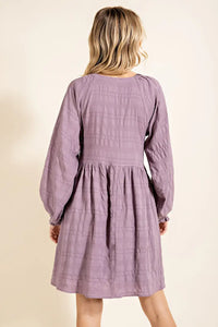 Purple Grey Crinkle Textured Dress