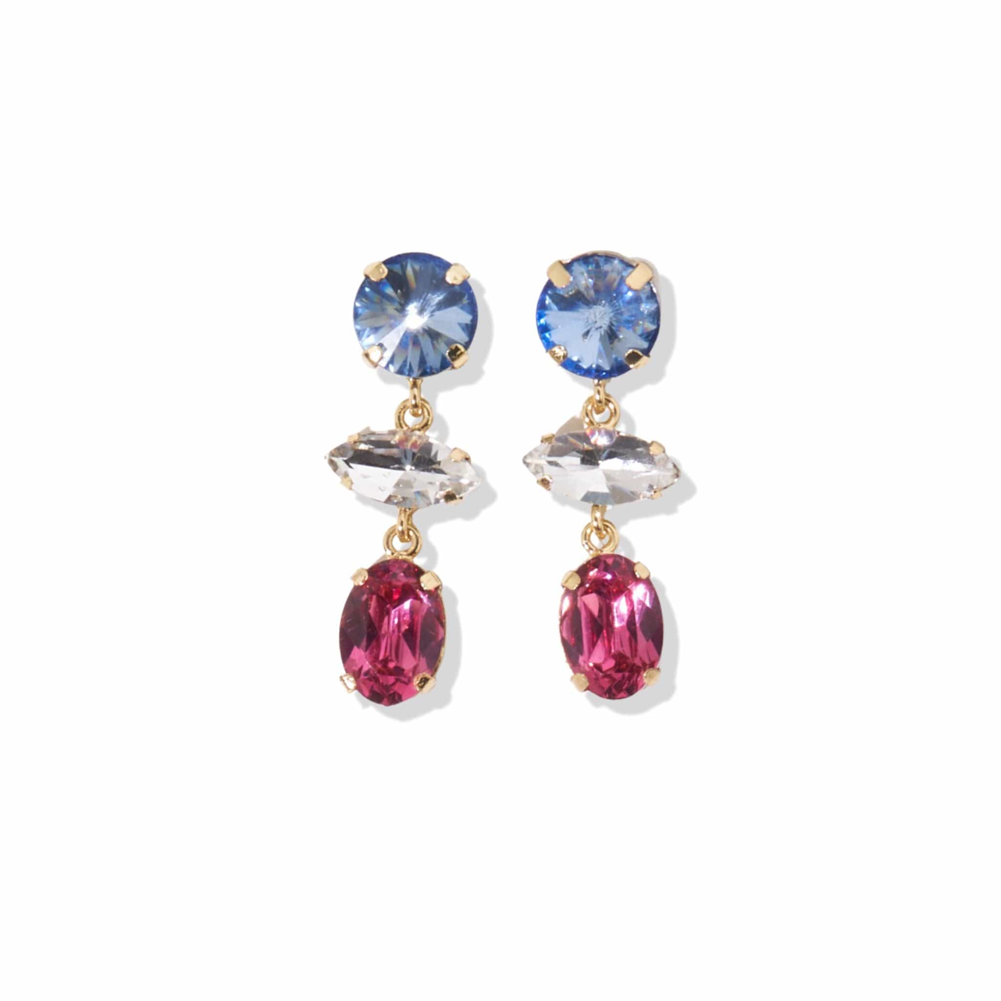 Blue/Hot Pink 3 Tier Crystal Earring