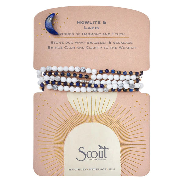 Stone Duo Wrap - Howlite/Lapis Gold and Silver