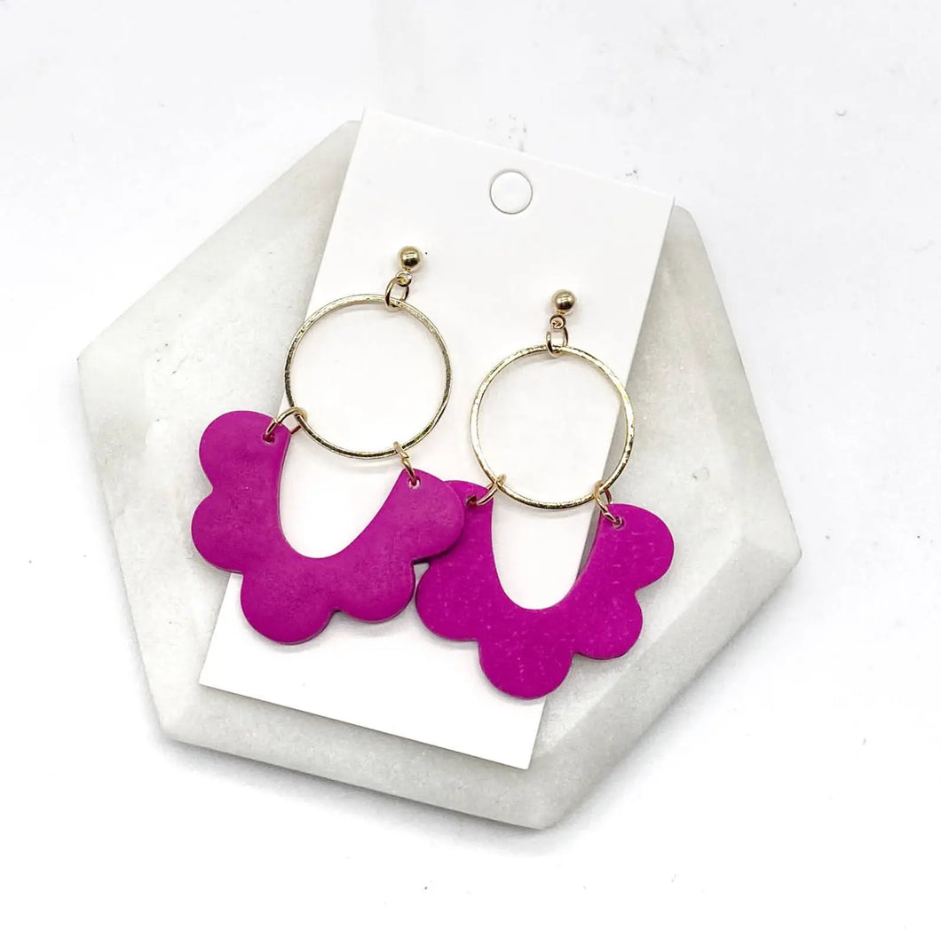 Fuchsia Clay Scalloped Statement Earring
