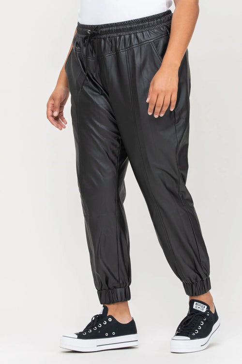 Black Curvy Leather Jogger