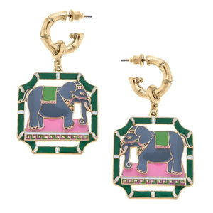 Honor Enamel Elephant and Bamboo Earring