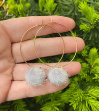 Load image into Gallery viewer, Grey Fuzzy Pom Hoops
