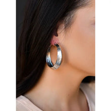 Load image into Gallery viewer, Burnished Silver Tooled Hoop Earring
