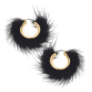 Glenda Mink Hoop Earrings Black