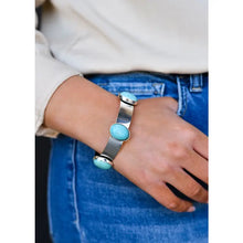 Load image into Gallery viewer, Burnished Silver Bangle with Turquoise Stones
