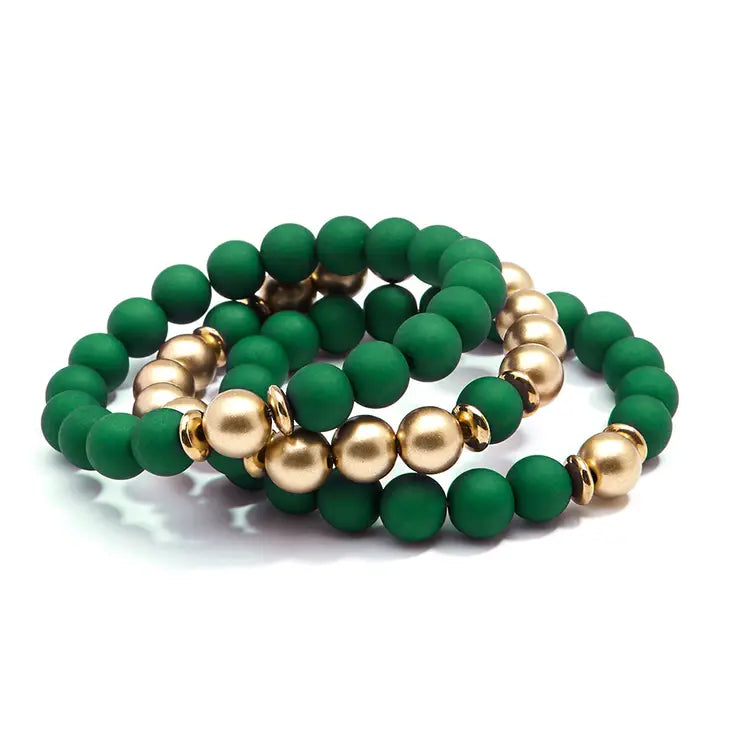 Emerald Matte and Metallic Stretch Bracelet