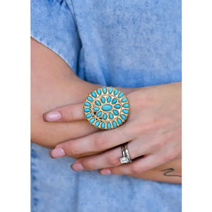 Adjustable Gold and Turquoise Cluster Ring