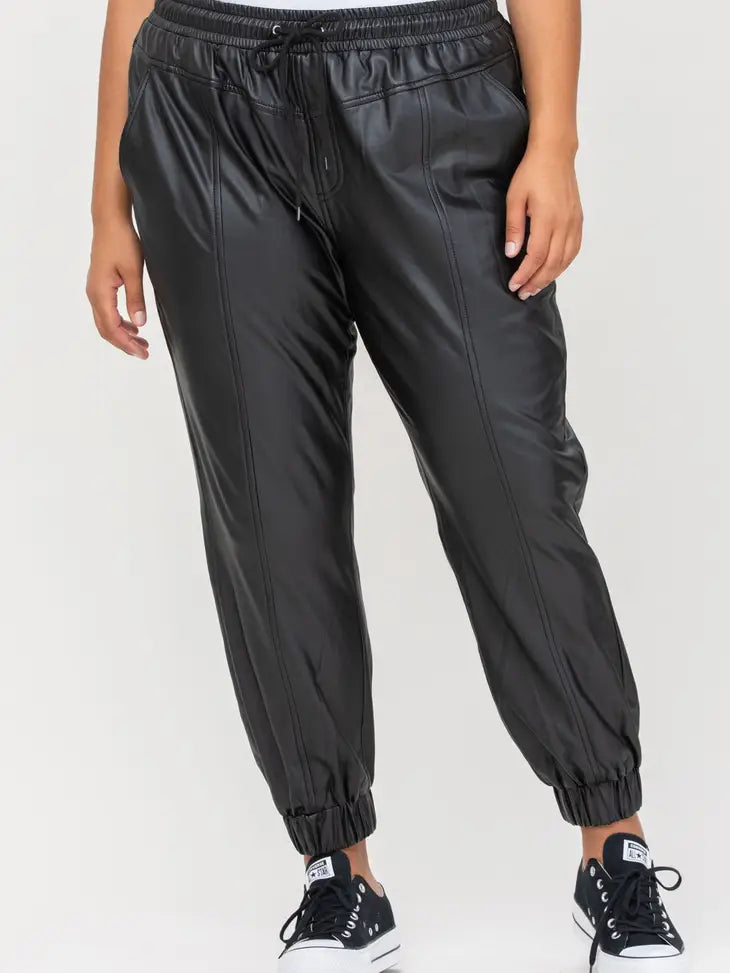 Black Curvy Leather Jogger