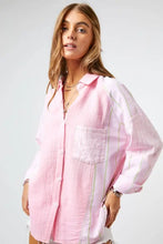 Load image into Gallery viewer, Pink Plaid Mix Stripe Button Up
