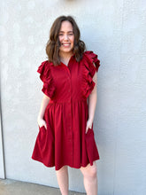 Load image into Gallery viewer, Ruby Ruffle Shoulder Dress

