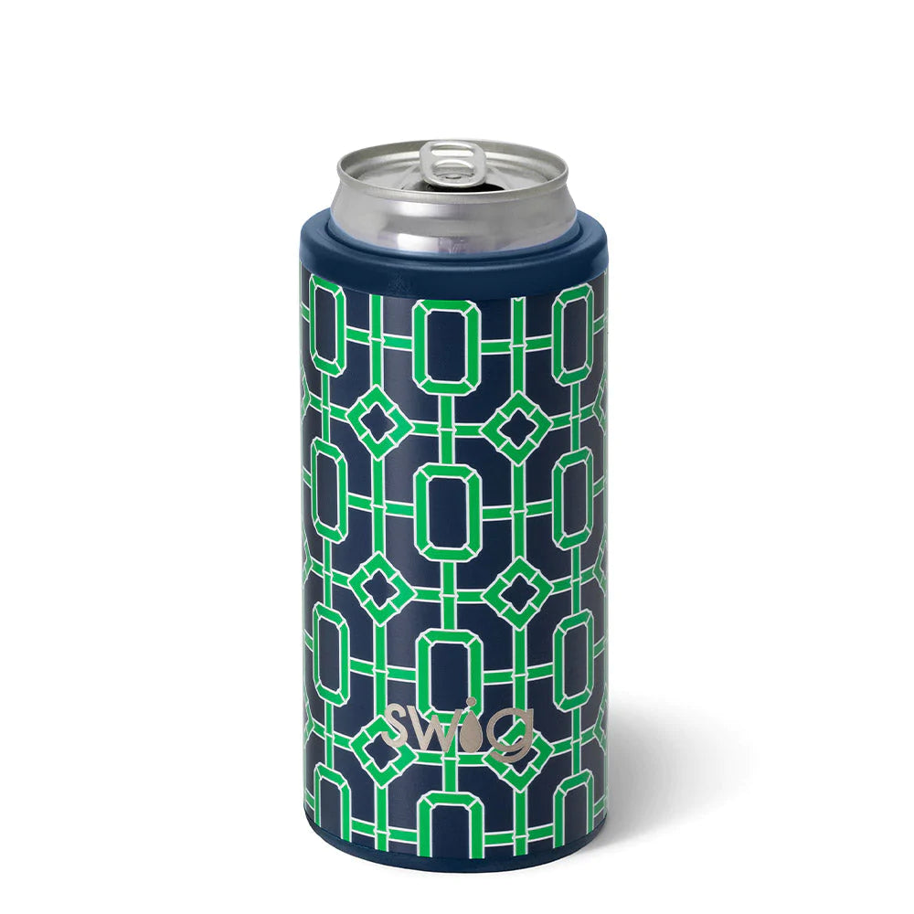 Swig 12oz Skinny Can Cooler Navy Bamboo Trellis