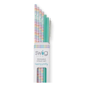 Swig Pretty In Plaid Reusable Straw Set