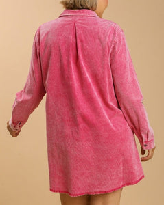 Hot Pink Stone Wash Raw Hem Dress
